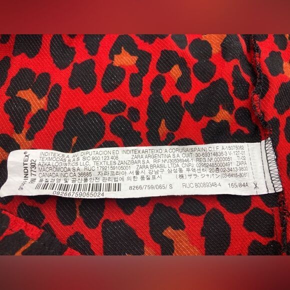 Zara Puff Sleeve Red/Black Animal Print Top Size S - Picture 8 of 11